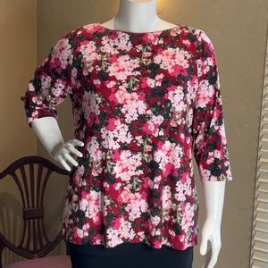 Lands End Floral Print 3/4 Sleeve Top sz 1X